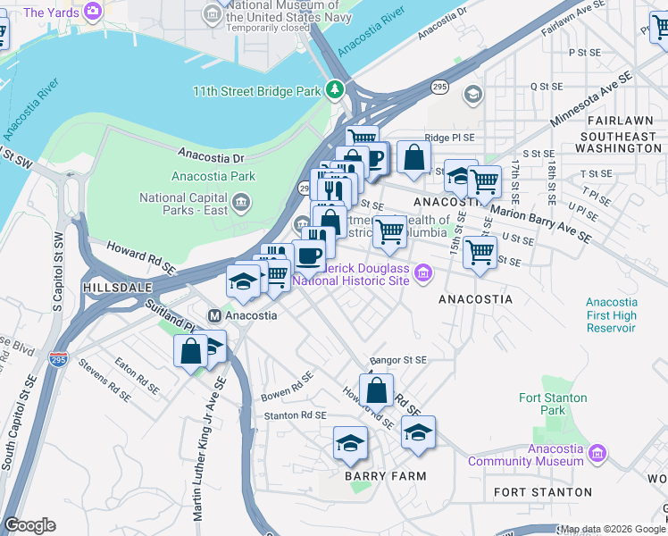map of restaurants, bars, coffee shops, grocery stores, and more near 101 Independence Avenue Southeast in Washington