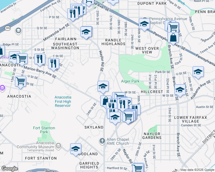 map of restaurants, bars, coffee shops, grocery stores, and more near 101 Independence Avenue Southeast in Washington