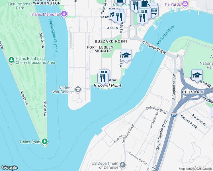 map of restaurants, bars, coffee shops, grocery stores, and more near 101 Independence Avenue Southeast in Washington
