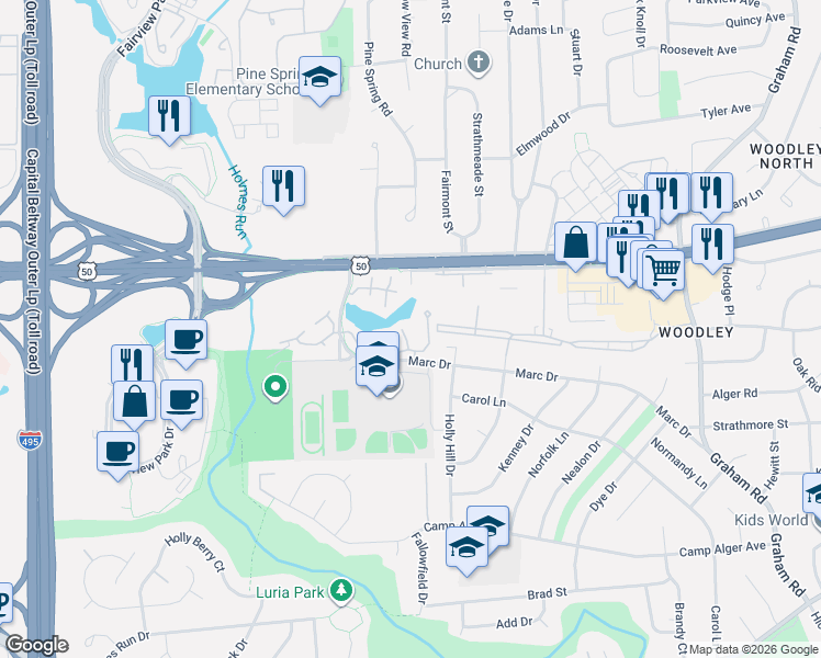 map of restaurants, bars, coffee shops, grocery stores, and more near 101 Independence Avenue Southeast in Washington