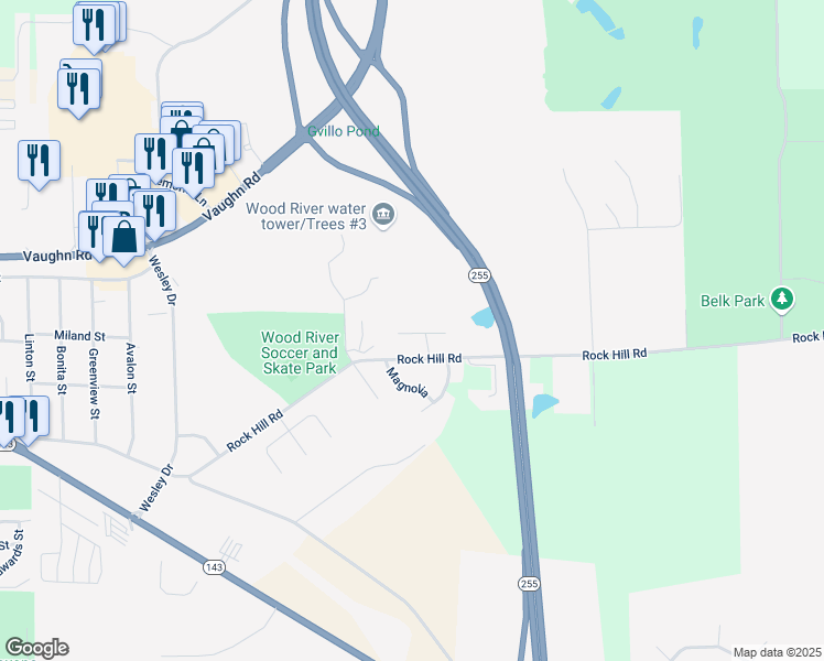 map of restaurants, bars, coffee shops, grocery stores, and more near 2703 Windham Terrace Drive in Wood River