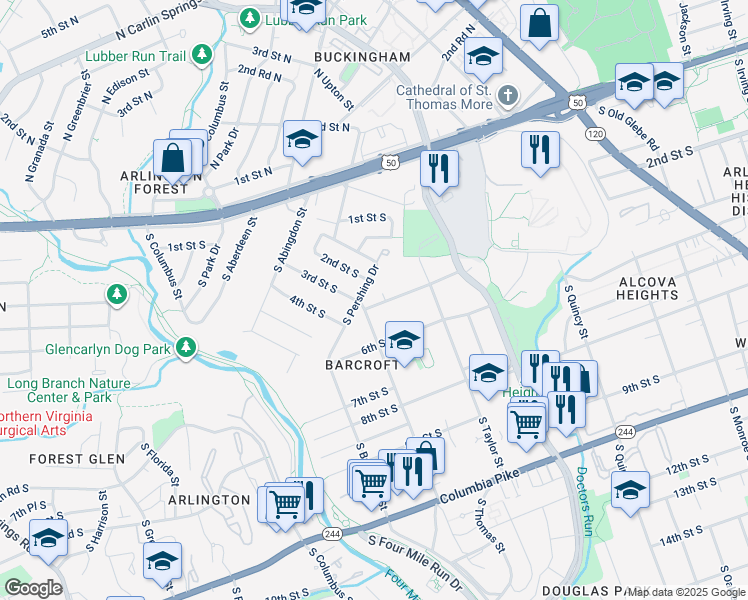 map of restaurants, bars, coffee shops, grocery stores, and more near 4511 4th Street South in Arlington