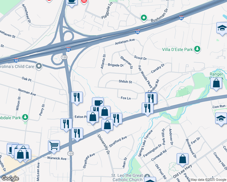 map of restaurants, bars, coffee shops, grocery stores, and more near 10303 Cardinal Road in Fairfax