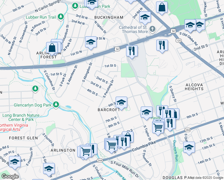 map of restaurants, bars, coffee shops, grocery stores, and more near 4511 4th Street South in Arlington
