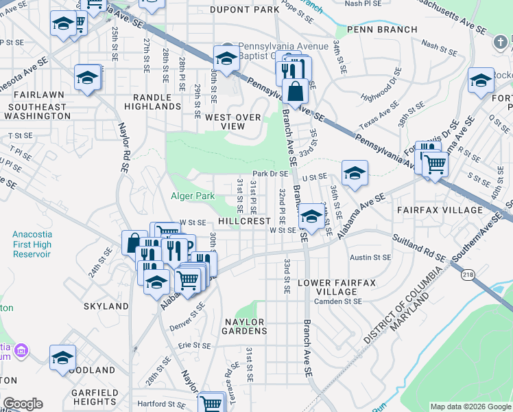 map of restaurants, bars, coffee shops, grocery stores, and more near 101 Independence Avenue Southeast in Washington