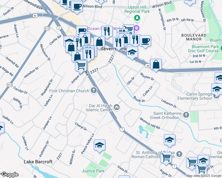 map of restaurants, bars, coffee shops, grocery stores, and more near 6166 Leesburg Pike in Falls Church