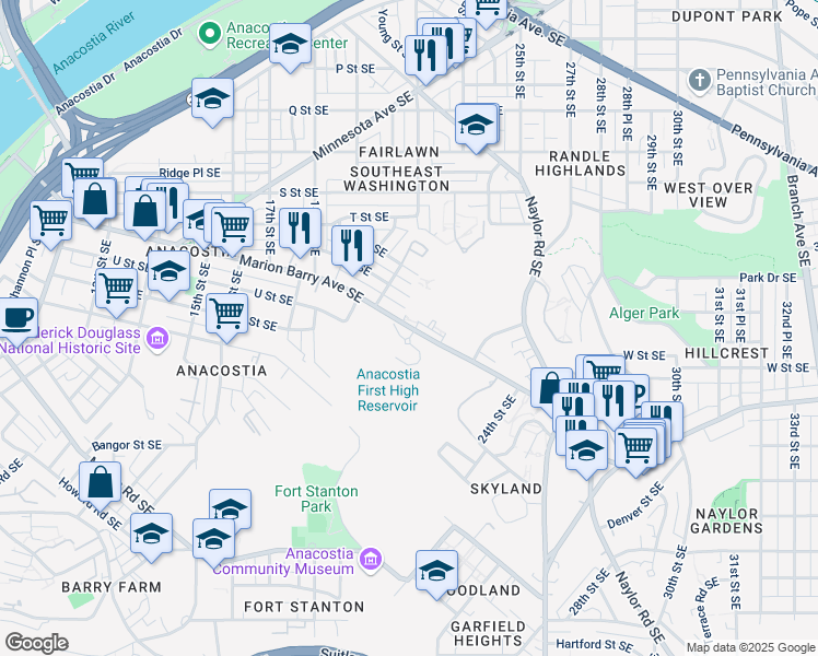 map of restaurants, bars, coffee shops, grocery stores, and more near 2302 Good Hope Rd SE in Washington