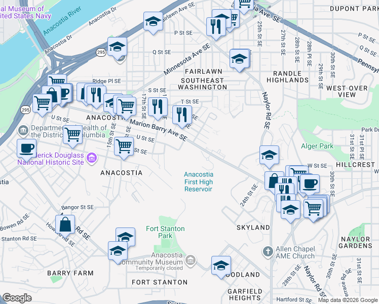map of restaurants, bars, coffee shops, grocery stores, and more near 101 Independence Avenue Southeast in Washington