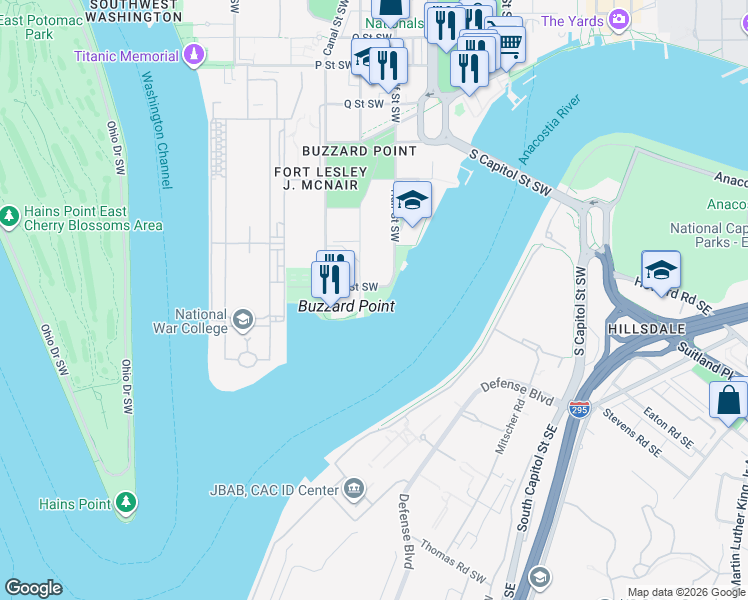 map of restaurants, bars, coffee shops, grocery stores, and more near 101 Independence Avenue Southeast in Washington