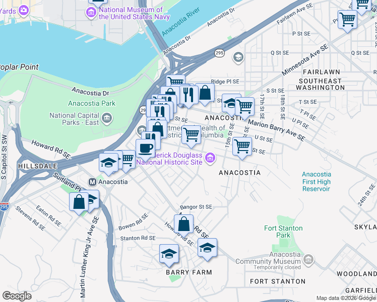 map of restaurants, bars, coffee shops, grocery stores, and more near 101 Independence Avenue Southeast in Washington