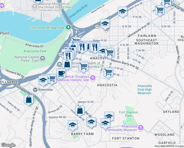 map of restaurants, bars, coffee shops, grocery stores, and more near 101 Independence Avenue Southeast in Washington