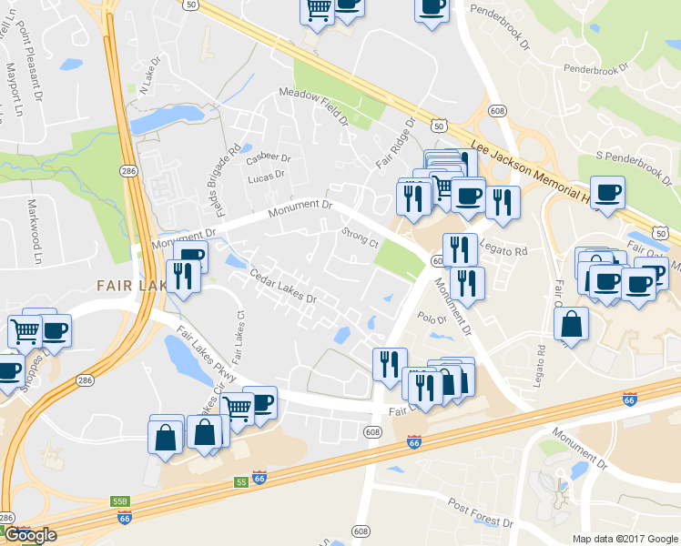 map of restaurants, bars, coffee shops, grocery stores, and more near 4226 Sleepy Lake Drive in Fairfax