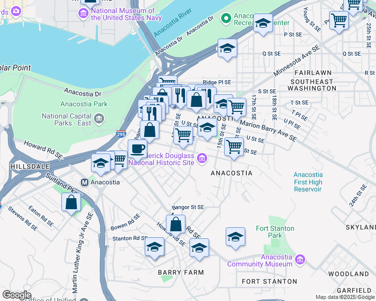 map of restaurants, bars, coffee shops, grocery stores, and more near 101 Independence Avenue Southeast in Washington