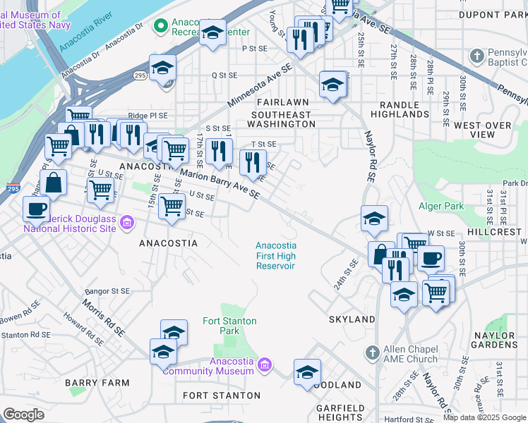 map of restaurants, bars, coffee shops, grocery stores, and more near 101 Independence Avenue Southeast in Washington