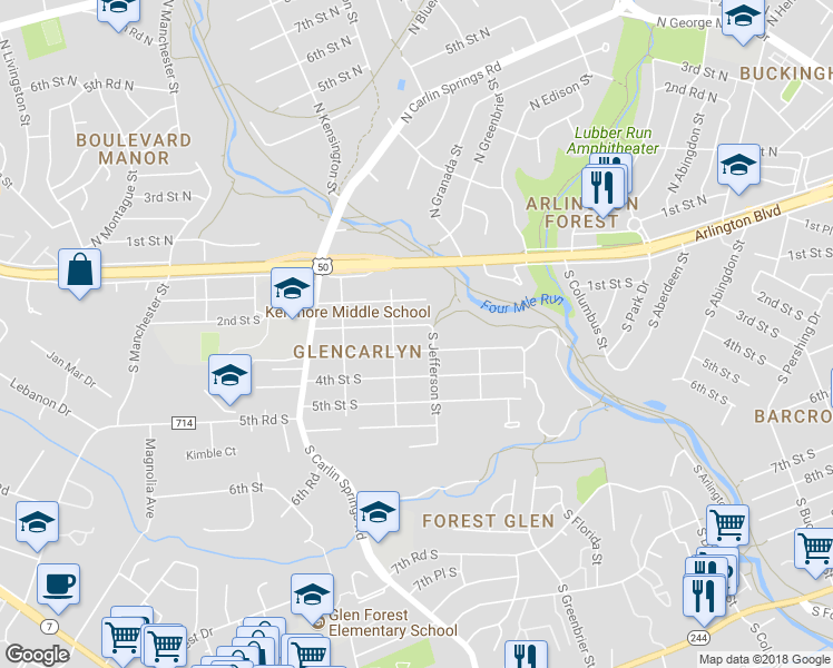 map of restaurants, bars, coffee shops, grocery stores, and more near 5612 2nd Street South in Arlington