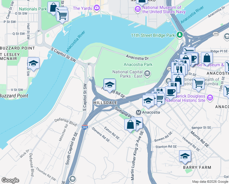 map of restaurants, bars, coffee shops, grocery stores, and more near 101 Independence Avenue Southeast in Washington