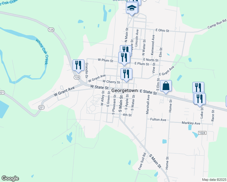 map of restaurants, bars, coffee shops, grocery stores, and more near 202 West State Street in Georgetown