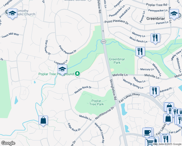 map of restaurants, bars, coffee shops, grocery stores, and more near 13413 Sand Rock Court in Chantilly