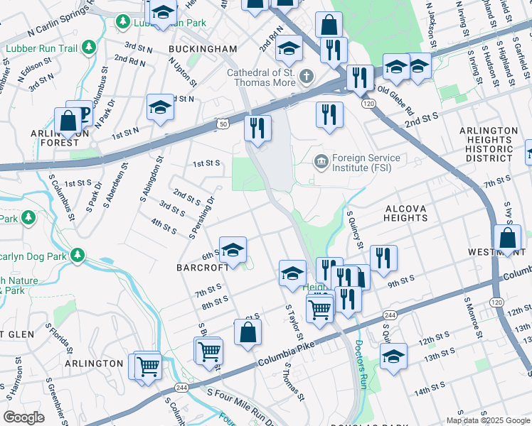 map of restaurants, bars, coffee shops, grocery stores, and more near 4204 4th Street South in Arlington