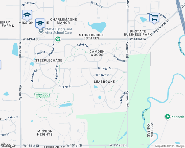 map of restaurants, bars, coffee shops, grocery stores, and more near 2810 West 146th Street in Leawood