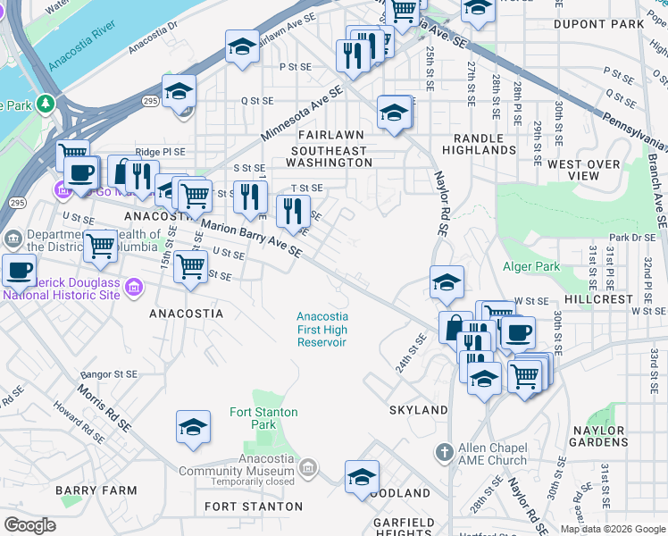 map of restaurants, bars, coffee shops, grocery stores, and more near 101 Independence Avenue Southeast in Washington