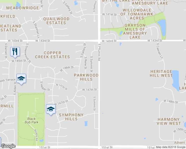 map of restaurants, bars, coffee shops, grocery stores, and more near 14585 South Summit Street in Olathe