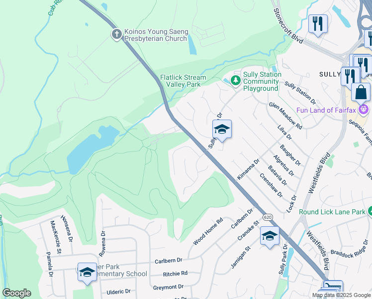 map of restaurants, bars, coffee shops, grocery stores, and more near 13911 Deviar Drive in Centreville