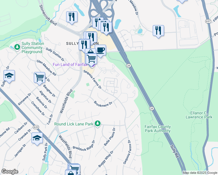 map of restaurants, bars, coffee shops, grocery stores, and more near 14464 Glencrest Circle in Centreville
