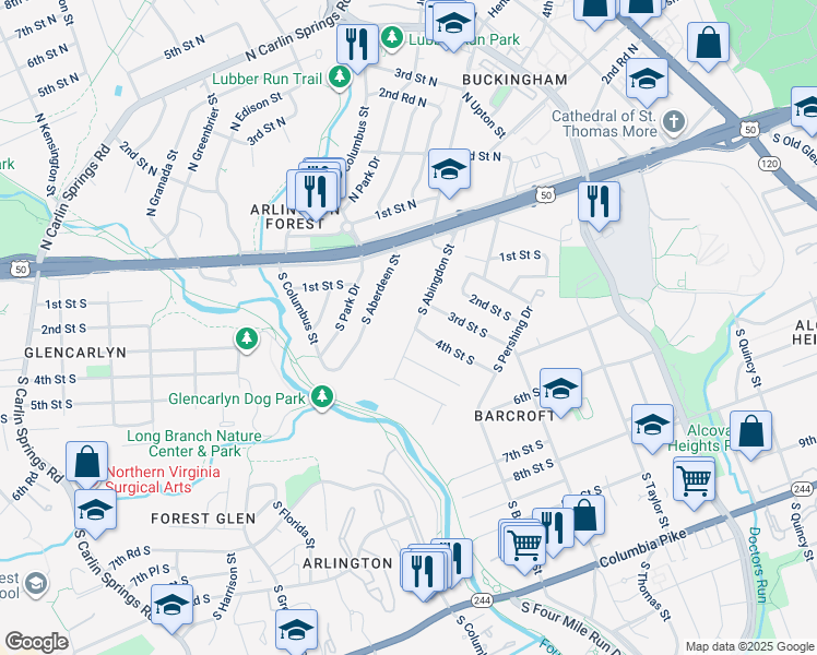 map of restaurants, bars, coffee shops, grocery stores, and more near 324 South Abingdon Street in Arlington