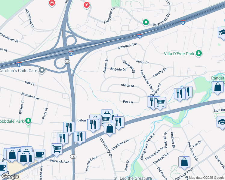 map of restaurants, bars, coffee shops, grocery stores, and more near 10306 Cardinal Road in Fairfax