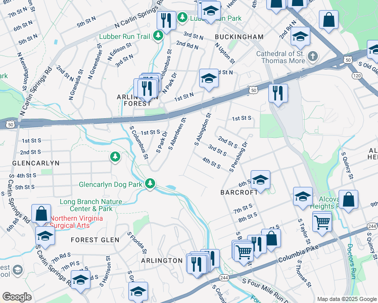 map of restaurants, bars, coffee shops, grocery stores, and more near 324 South Abingdon Street in Arlington