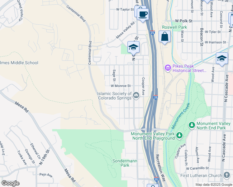 map of restaurants, bars, coffee shops, grocery stores, and more near 2220 North 7th Street in Colorado Springs