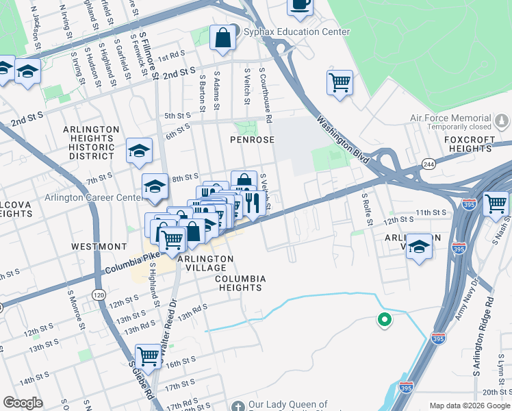 map of restaurants, bars, coffee shops, grocery stores, and more near 101 Independence Avenue Southeast in Washington
