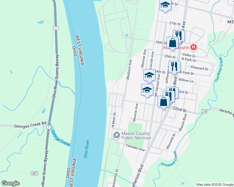 map of restaurants, bars, coffee shops, grocery stores, and more near 2302 North Main Street in Point Pleasant