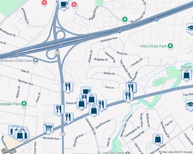 map of restaurants, bars, coffee shops, grocery stores, and more near 10306 Cardinal Road in Fairfax