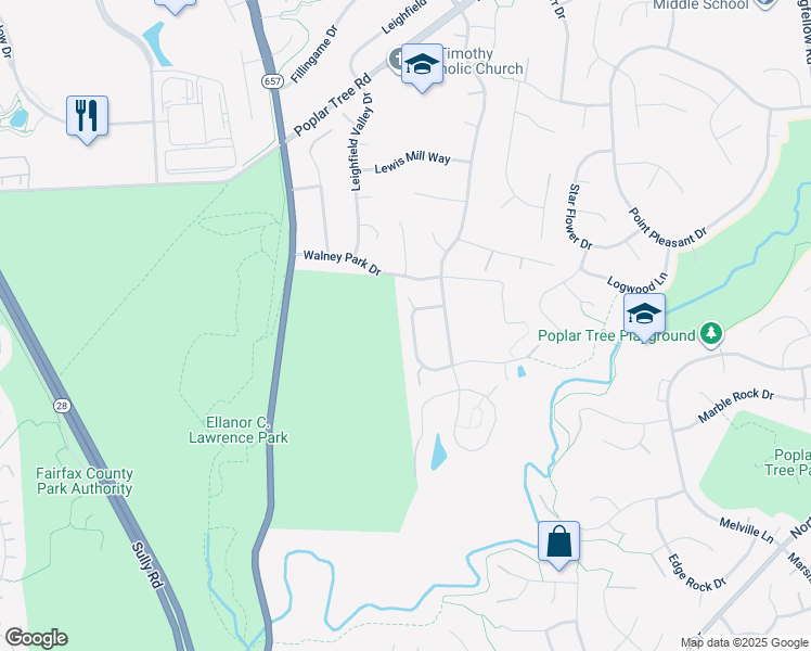 map of restaurants, bars, coffee shops, grocery stores, and more near 4806 Cross Meadow Place in Chantilly