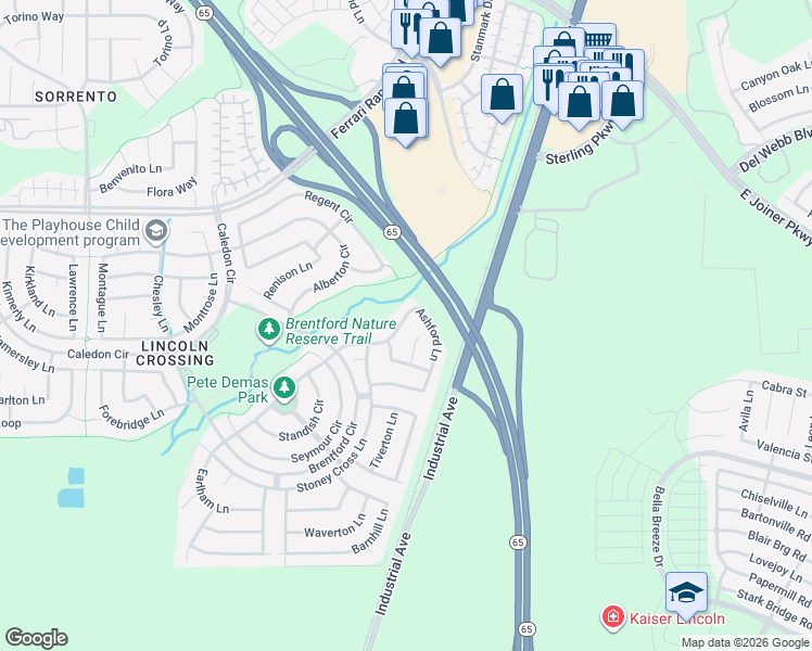 map of restaurants, bars, coffee shops, grocery stores, and more near 1163 Ashford Lane in Lincoln