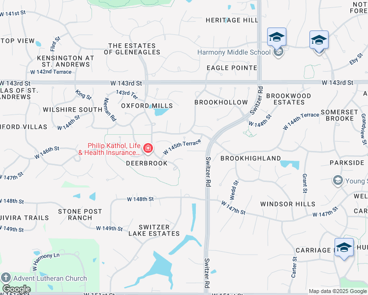 map of restaurants, bars, coffee shops, grocery stores, and more near 10703 West 145th Terrace in Overland Park