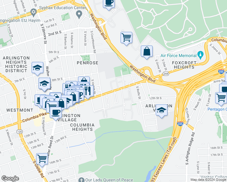 map of restaurants, bars, coffee shops, grocery stores, and more near 101 Independence Avenue Southeast in Washington