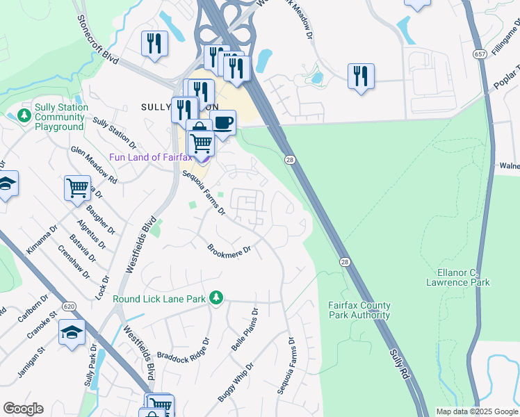 map of restaurants, bars, coffee shops, grocery stores, and more near 14401 Glencrest Circle in Centreville