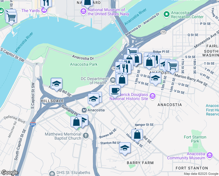 map of restaurants, bars, coffee shops, grocery stores, and more near 101 Independence Avenue Southeast in Washington
