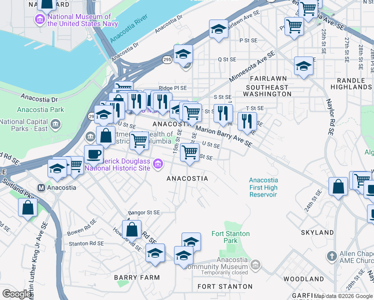map of restaurants, bars, coffee shops, grocery stores, and more near 101 Independence Avenue Southeast in Washington