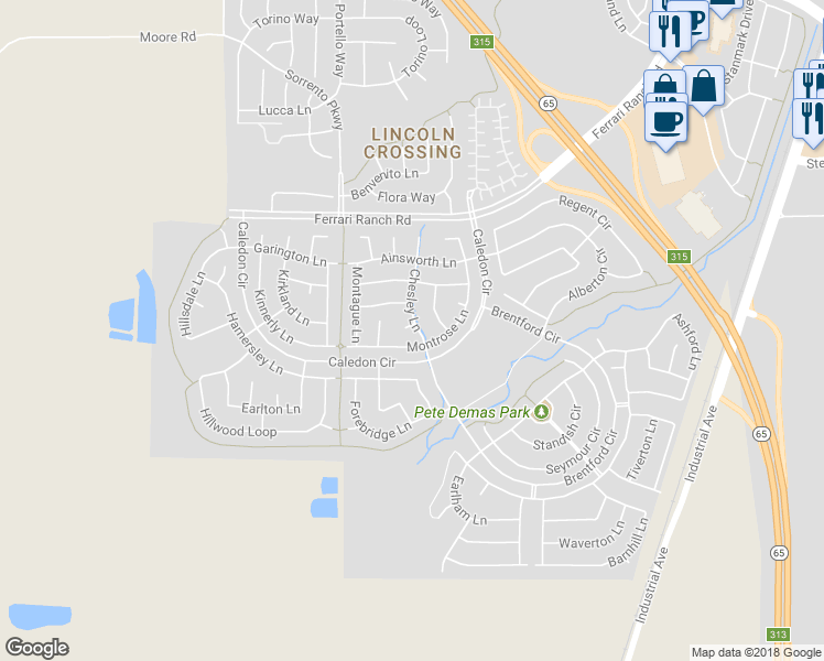 map of restaurants, bars, coffee shops, grocery stores, and more near 1102 Chesley Lane in Lincoln
