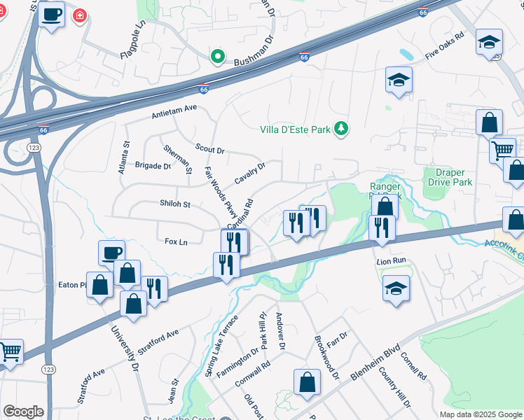 map of restaurants, bars, coffee shops, grocery stores, and more near 10148 Fair Woods Drive in Fairfax