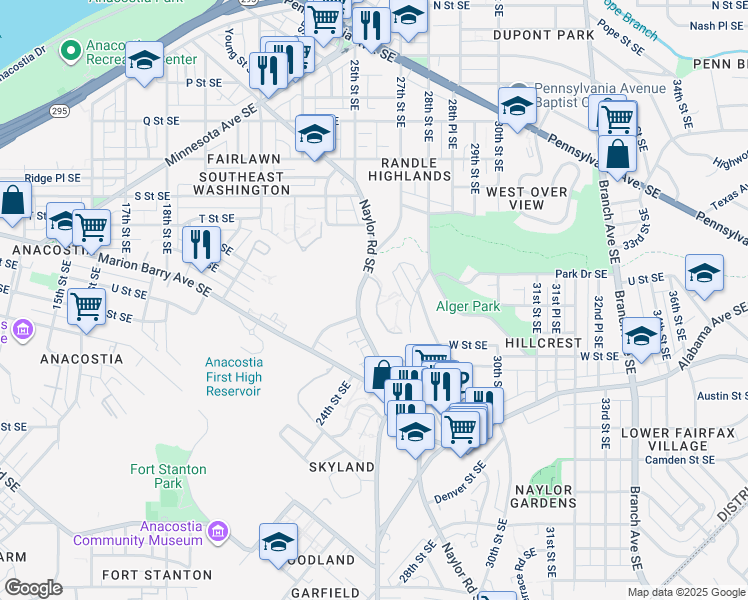 map of restaurants, bars, coffee shops, grocery stores, and more near 2315 Altamont Place Southeast in Washington