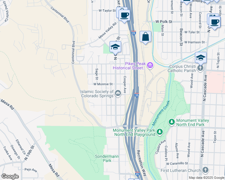 map of restaurants, bars, coffee shops, grocery stores, and more near 2216 North Chestnut Street in Colorado Springs