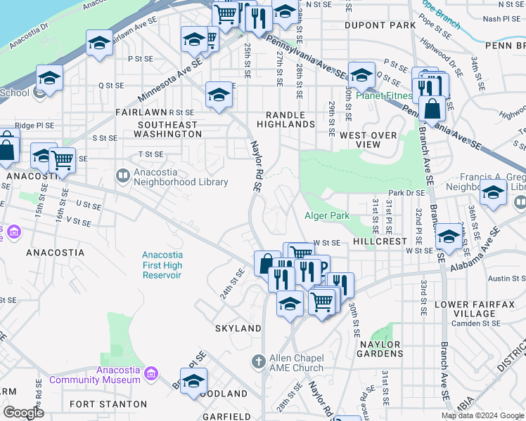 map of restaurants, bars, coffee shops, grocery stores, and more near 101 Independence Avenue Southeast in Washington