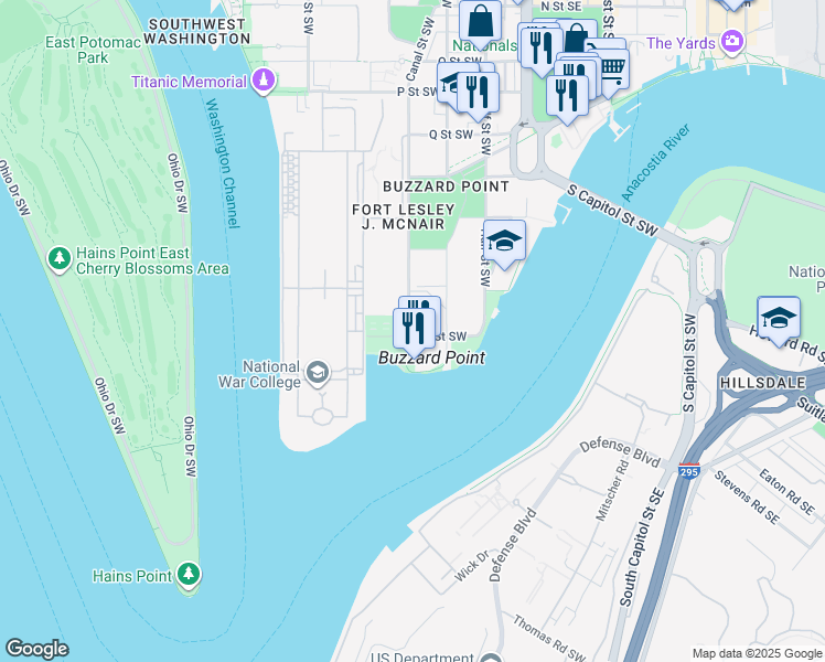 map of restaurants, bars, coffee shops, grocery stores, and more near 101 Independence Avenue Southeast in Washington