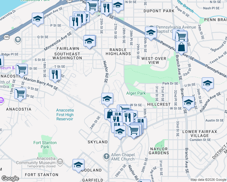 map of restaurants, bars, coffee shops, grocery stores, and more near 101 Independence Avenue Southeast in Washington