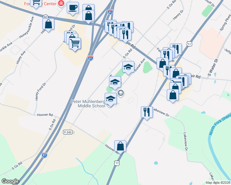 map of restaurants, bars, coffee shops, grocery stores, and more near 1229 Susan Avenue in Woodstock